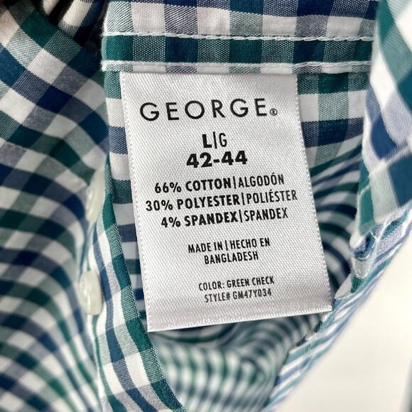 GEORGE Blue Green Checker Plaid Long Sleeve Button Up T-Shirt - Picture 3 of 6
